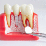 Dental implant, artificial tooth roots into jaw, root canal of dental treatment, gum disease, teeth model for dentist studying about dentistry.